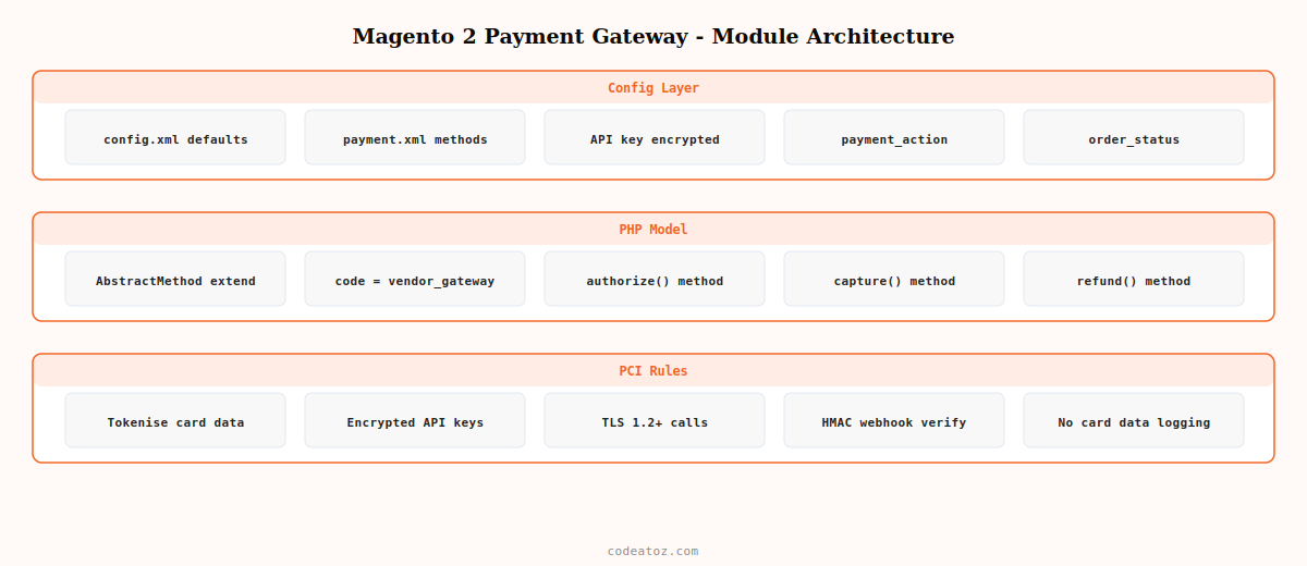 magento 2 payment gateway module architecture — gateway model config XML controller and checkout integration by CodeAtoZ