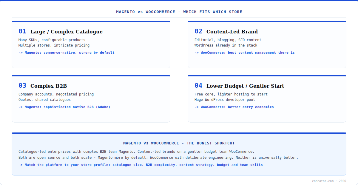 magento vs woocommerce comparison — scale, cost, content and B2B by CodeAtoZ